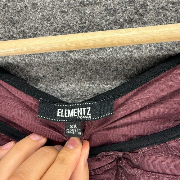 Elementz Blouse Women 3X Plus Purple Short Sleeve Ruffle Pullover Casual Solid - Picture 3 of 7